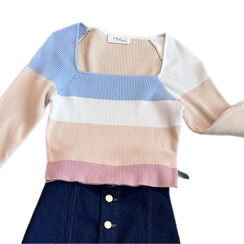 BB by JM ~ Color Block Long Sleeve Square Neck Sweater size M - Picture 4 of 9